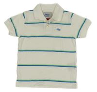 Bielo-modro-zelené pruhované polo tričko s logom JINGO