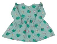 Světlemodré teplákové šaty s trojlístky a duhami a volánky St. Bernard