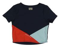 Tmavomodro-červeno-svetlomodré thermo crop tričko s nápisom TCM