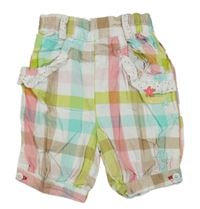 Farebné kockované cuff plátenné nohavice s kvetmi a volánikmi babygro