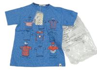 Nové - modré melírované tričko s potiskem oblečení BILLY BANDIT