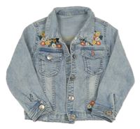 Světlemodrá tepláková riflová bunda s květy a límečkem George