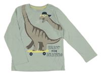 Světleolivovošedé triko s dinosaurem 
