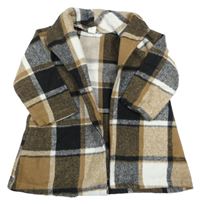 Hnedo-čierno-biely kockovaný úpletový cardigan SHEIN