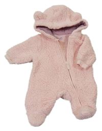 Světlerůžová huňatá kombinéza s kapucí s oušky so cute