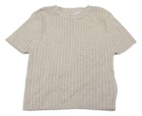 Smetanovo-světlešedé melírované žebrované úpletové crop tričko H&M