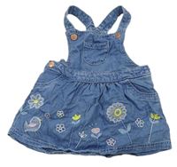 Modrá rifľová sukňa s kvietkami a trakami F&F