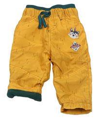 Hořčicové šusťákové zateplené kalhoty s výšivkami Ergee