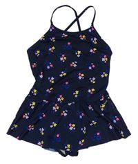 Tmavomodré květované jednodílné plavky se sukní  Nabaiji 