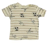 Béžovo-hnedé pruhované tričko s Mickeym a přáteli Primark