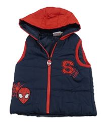 Tmavomodro-červená šušťáková zateplená vesta so Spidermanem a kapucňou Marvel