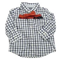 2set - Bielo-tmavomodrá kockovaná košile + červený motýlok zn. Next