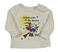 Biele rebrované tričko s potiskem - Room on the Broom Tu