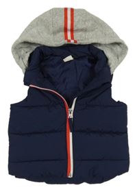Tmavomodro-sivá šušťáková zateplená vesta s teplákovou kapucňou H&M