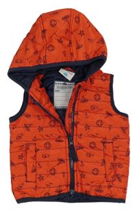 Červená šusťáková zateplená vesta s loďkami a kapucí Topomini