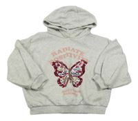 Světlešedá melírovaná mikina s motýlem z flitrů a kapucí Matalan