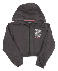 Tmavosivá prepínaci crop mikina s nápisom a kapucňou Studio