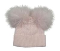 Světlerůžová pletená čepice s bambulemi