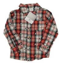 Nové - Smetanovo-černo-červená kostkovaná košile s Mickeym Disney