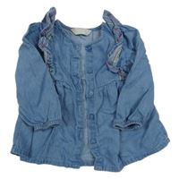 Modrá halenka riflového vzhledu s volániky s výšivkami Primark