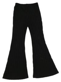 Čierne rebrované úpletové flare legíny Shein