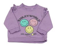 Levandulová mikina so smajlíkmi a volánikmi