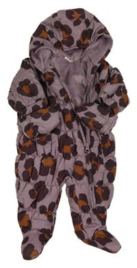 Fialová vzorovaná šušťáková zimná kombinéza s kapucí + rukavice Next