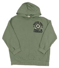 Khaki mikina s potiskem s nápisem a kapucí C&A