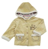 Béžová zamatová prepínaci mikina s medvěďom a kapucňou