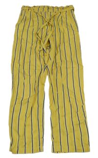 Žlto-čierno-biele pruhované ľahké nohavice s opaskom Lindex