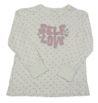 Biele bodkovaná é tričko s nápisom a srdiečkami Y.F.K.