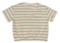 Smetanovo-hnedé pruhované crop tričko s vreckom F&F