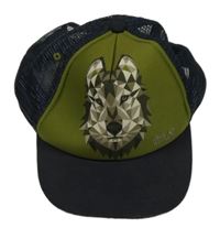 Tmavomodro-khaki-černá funkční kšiltovka s vlkem Jack Wolfskin