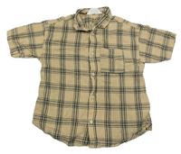Hnědo-černá kostkovaná lněná košile H&M