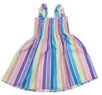 Farebné pruhované ľahké šaty s žabičkováním