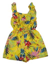 Žlto-farebný kvetovaný ľahký kraťasový overal Primark
