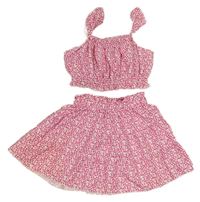 2 set - Růžovo-bílý květovaný crop top + kolová lehká sukně shein
