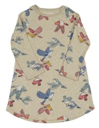 Béžové melírované teplákové šaty s vtáčky H&M