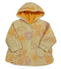 Svetložltá šušťáková jarná bunda s kvetmi a sluníčky a kapucňou Nutmeg