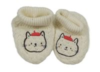 Nové  - smetanové pletené capáčky s kočkami 