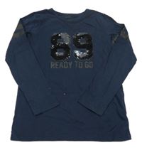 Tmavomodré triko s číslicemi z flitrů Tchibo