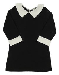 Čierne úpletové šaty s bielým golierikom