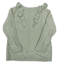 Svetlozelený vzorovaný ľahký sveter s volánikmi Tu