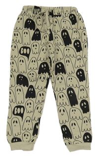 Béžovo-černé vzorované tepláky s duchy Tu