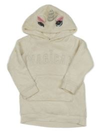 Bílá plyšová dlouhá mikina s kapucí - jednorožec H&M