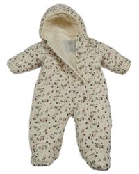 Smetanová květovaná zateplená kombinéza s kapucí  Topomini