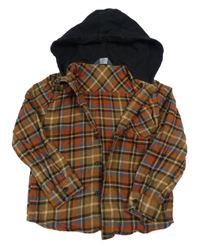 Hnědo-černá kostkovaná košile s kapucí Primark