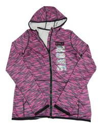 Růžovo-černá melírovaná sportovní propínací mikina s kapucí 