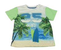 Zeleno-bílé tričko s číslem a palmami Topomini