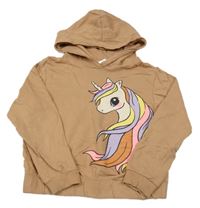 Hnědá lehká mikina s jednorožcem a kapucí H&M